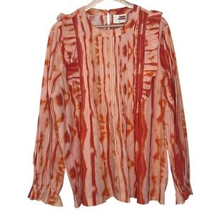 Samant Chauhan‎ Emilia Orange Tie-Dye Blouse Ruffles  Cotton Top Size L